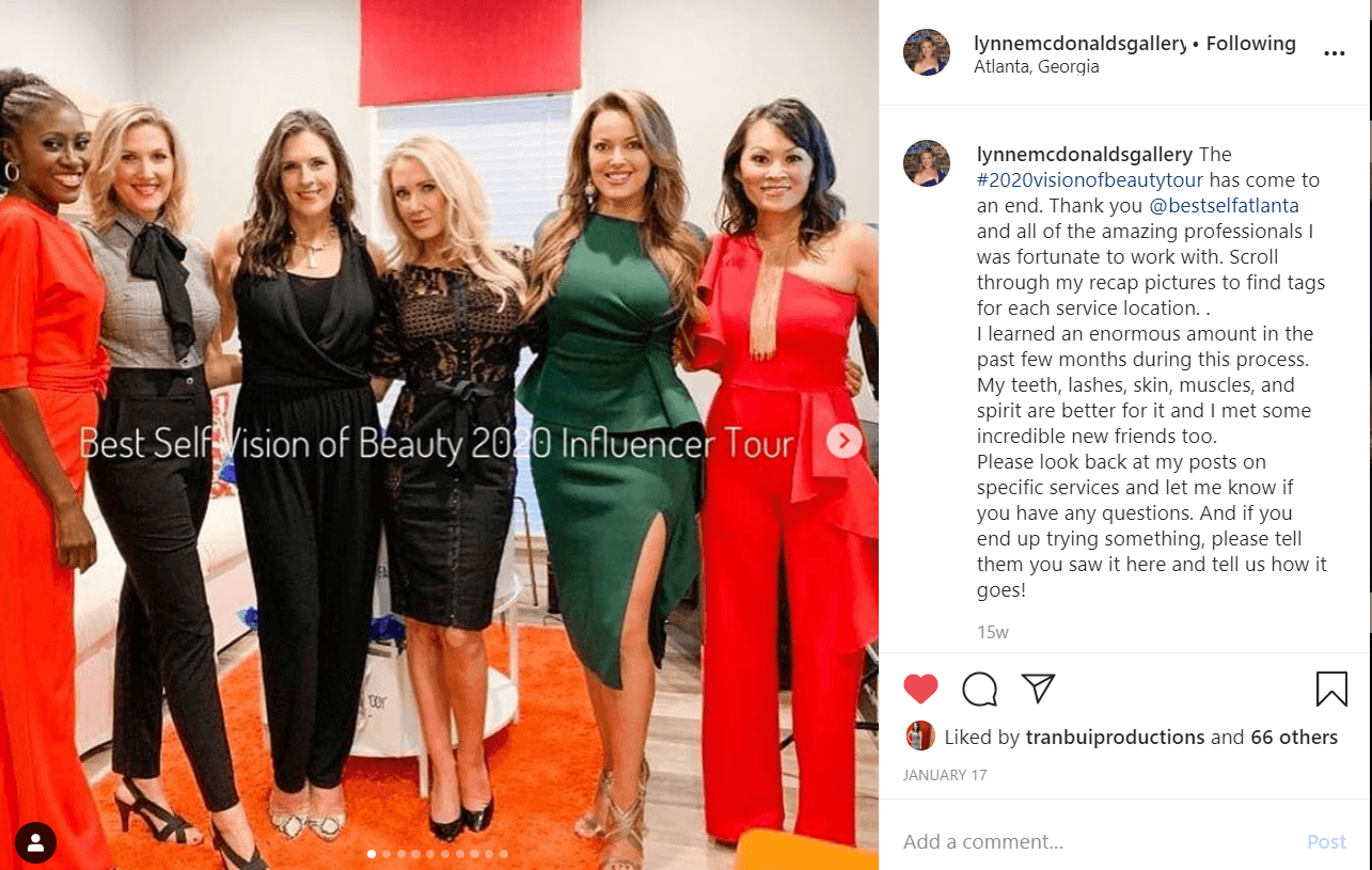 Instagram Influencer Lynne McDonald posting about Slim Studio